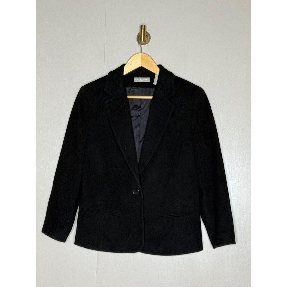 Wool Cashmere Blend Blazer Women's 8P Black Kate Hill Petite Tailored Jacket